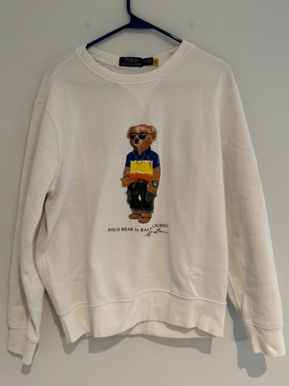 Ralph Lauren Polo Bear White Sweater Size Medium Like New